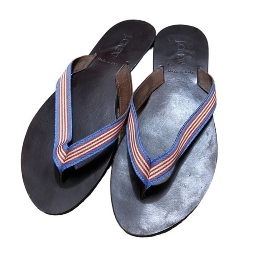 J Crew Women’s leather sole flip flops Red, white and blue.